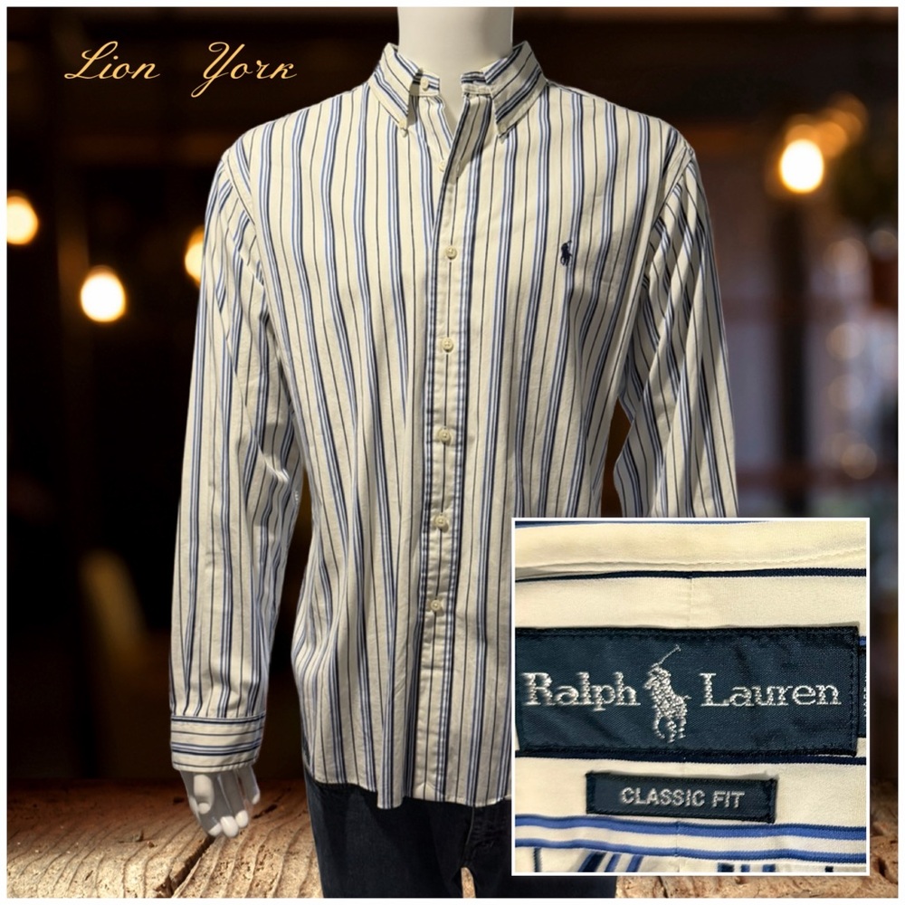 Ralph Lauren Polo Men's Casual Striped Shirt - Blue and Cream